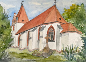 Die Eutritzscher Christuskirche aus Perspektive des Innenhofes, man steht mit dem Rücken zur Delitzscher Straße © Regina Stamm