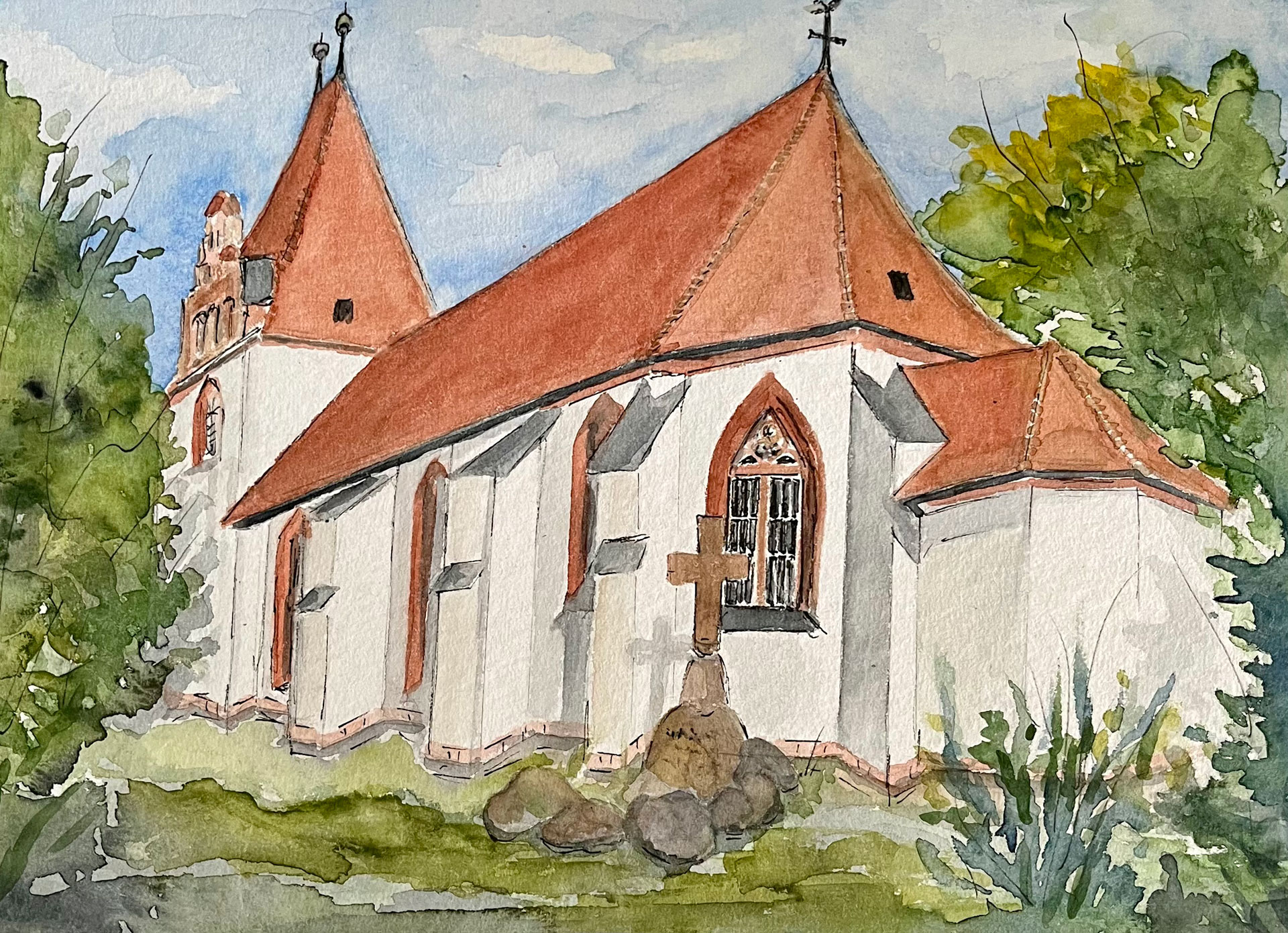 Die Eutritzscher Christuskirche aus Perspektive des Innenhofes, man steht mit dem Rücken zur Delitzscher Straße © Regina Stamm